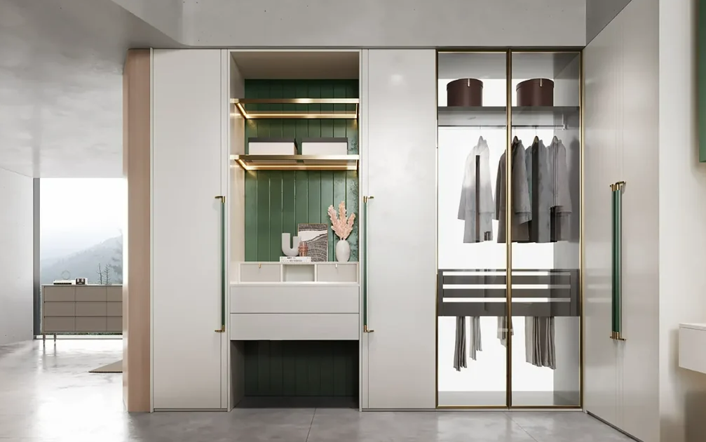 Stindee series, white and green bedroom wardrobe in modern style