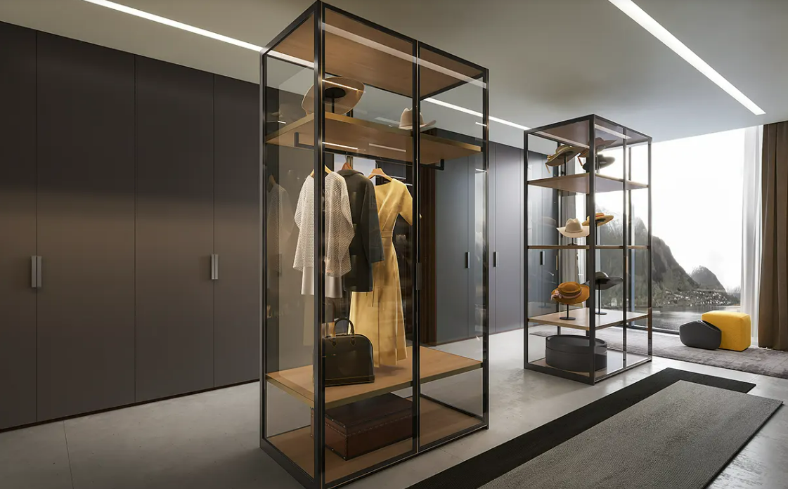 Modern luxury cabinet in dark grey and dark wood