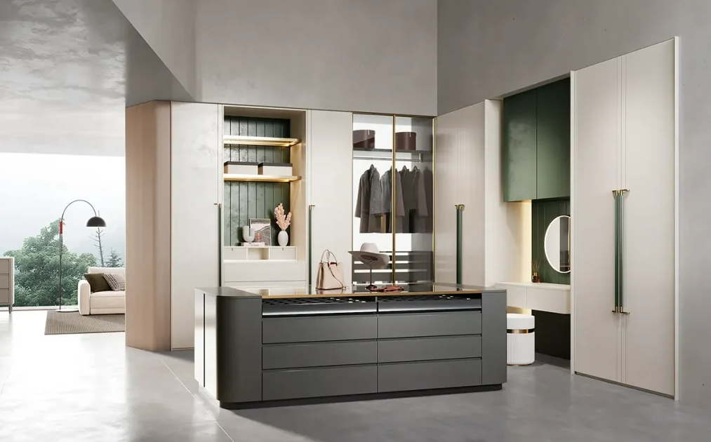Stindee series, white and green bedroom wardrobe in modern style