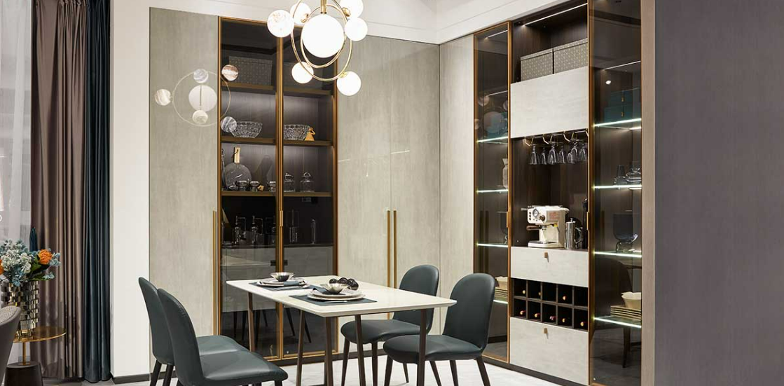 Corner cabinet with glossy UV varnish