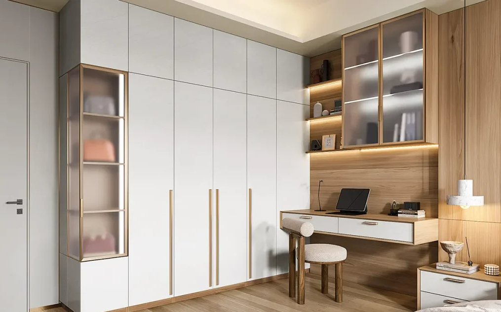 Minimalistic cabinet in white and wood